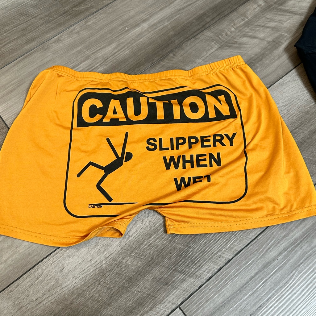Caution Slippery When Wet Mens Shorts  Yellow